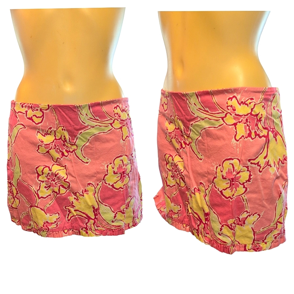 LILLY PULITZER Pink Yellow White Floral Multilayer Mini Skirt